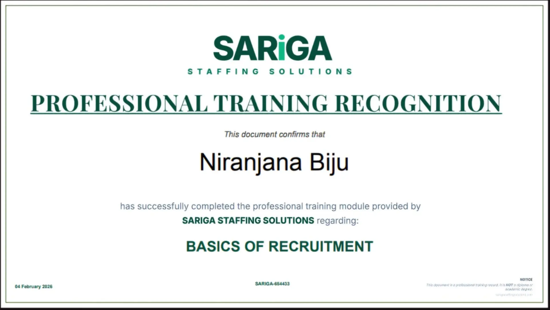 SARiGA Certificate